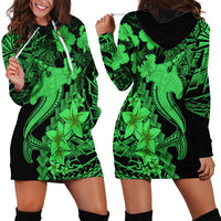 Aloha Hawaii Hoodie Dress Hammerhead Shark Tattoo Polynesian Summer - Green - Wonder Print Shop