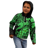 Aloha Hawaii Kid Hoodie Hammerhead Shark Tattoo Polynesian Summer - Green - Wonder Print Shop
