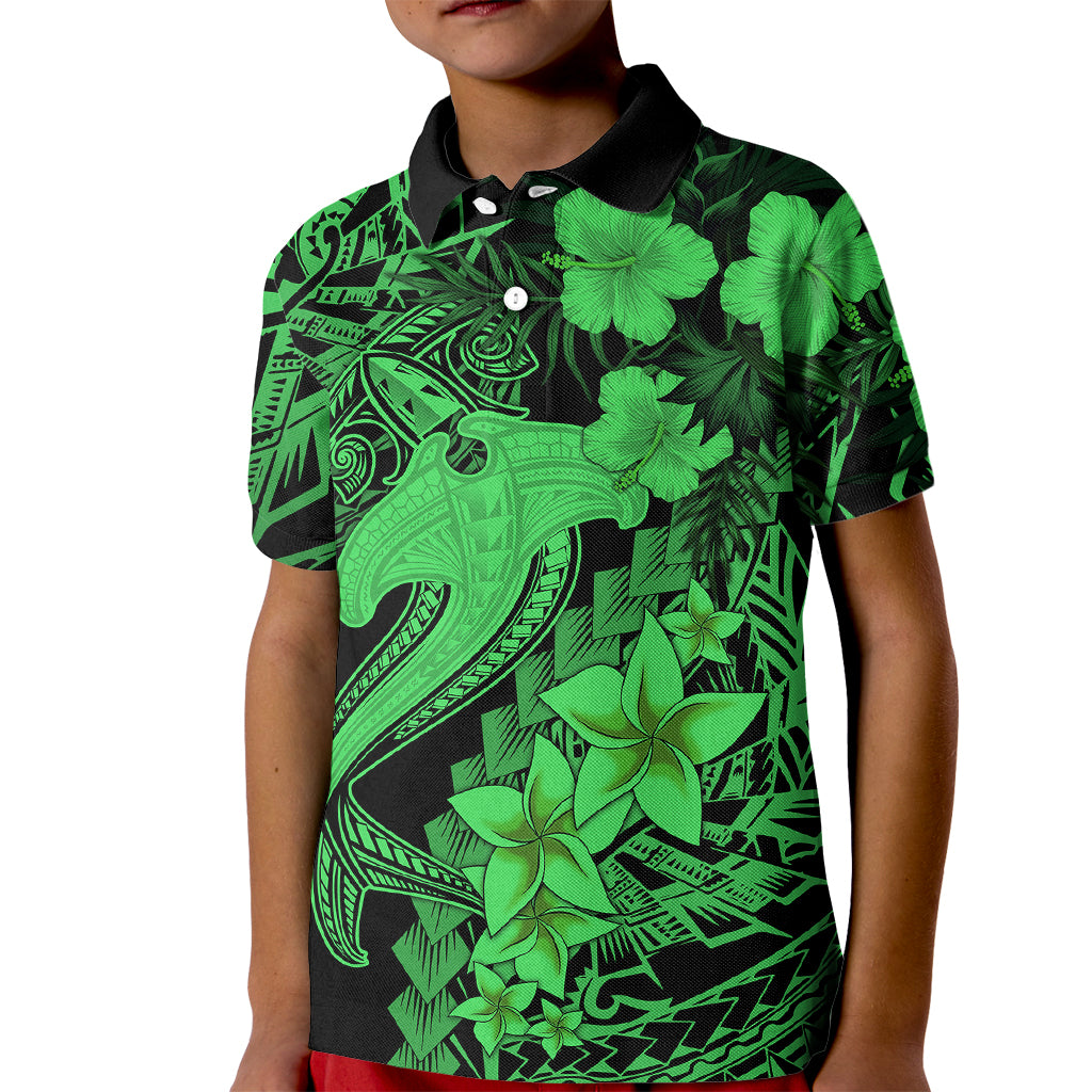 Aloha Hawaii Kid Polo Shirt Hammerhead Shark Tattoo Polynesian Summer - Green - Wonder Print Shop
