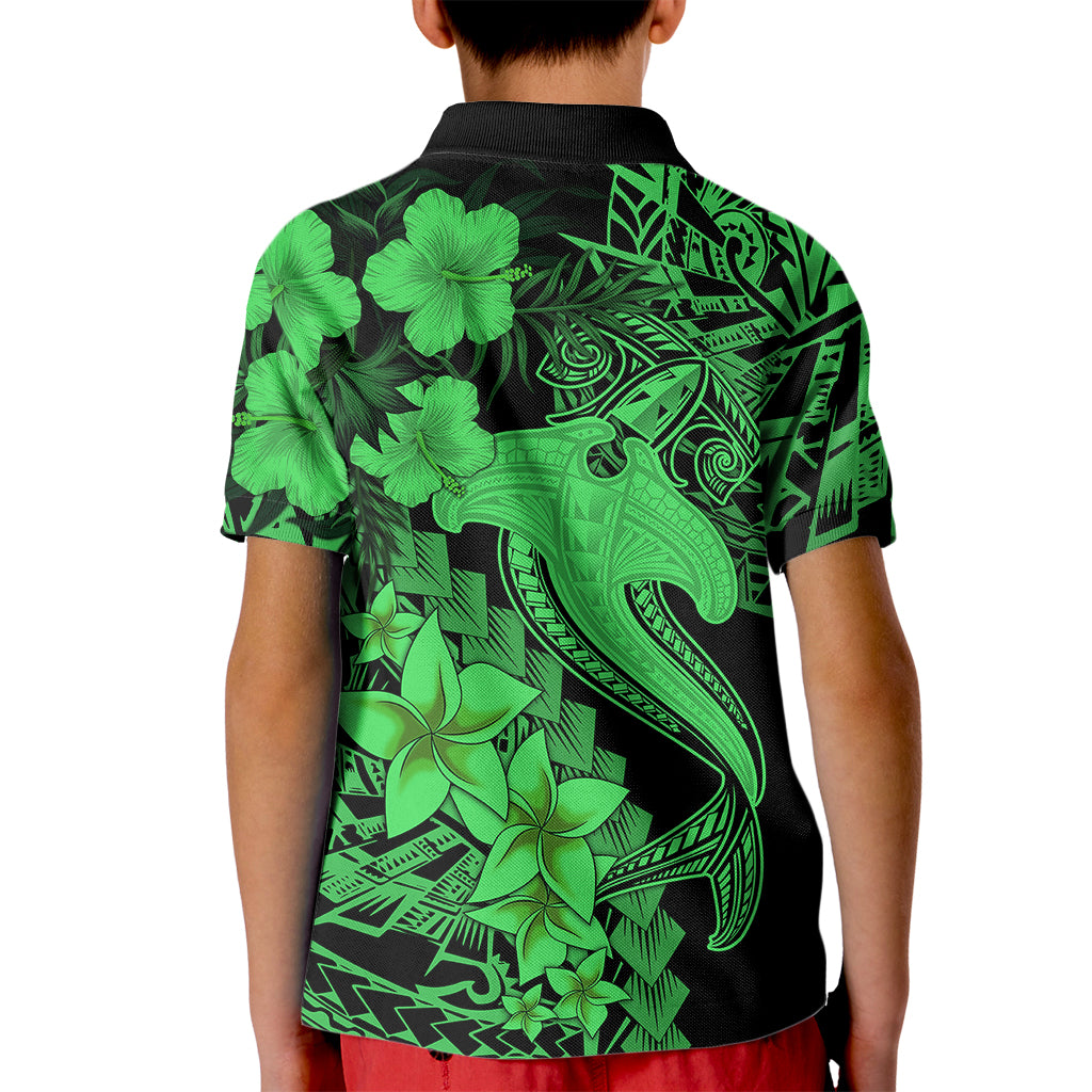 Aloha Hawaii Kid Polo Shirt Hammerhead Shark Tattoo Polynesian Summer - Green - Wonder Print Shop