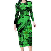 Aloha Hawaii Long Sleeve Bodycon Dress Hammerhead Shark Tattoo Polynesian Summer - Green - Wonder Print Shop