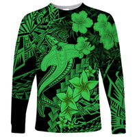 Aloha Hawaii Long Sleeve Shirt Hammerhead Shark Tattoo Polynesian Summer - Green - Wonder Print Shop