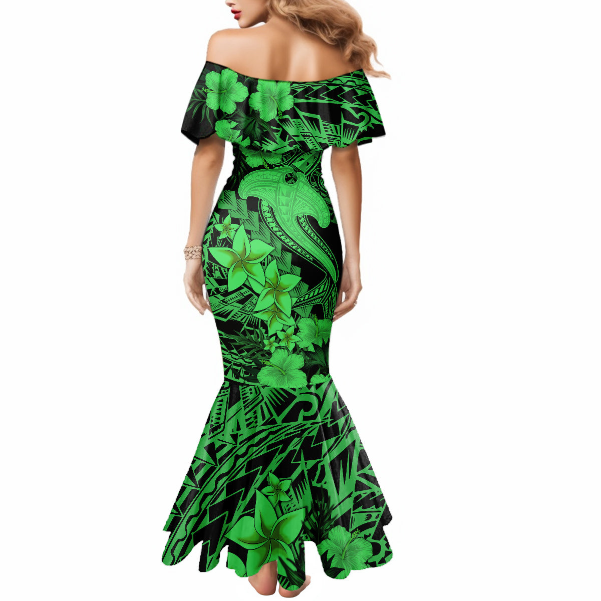 Aloha Hawaii Mermaid Dress Hammerhead Shark Tattoo Polynesian Summer - Green - Wonder Print Shop