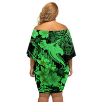 Aloha Hawaii Off Shoulder Short Dress Hammerhead Shark Tattoo Polynesian Summer - Green - Wonder Print Shop