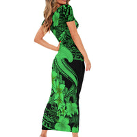 Aloha Hawaii Short Sleeve Bodycon Dress Hammerhead Shark Tattoo Polynesian Summer - Green - Wonder Print Shop