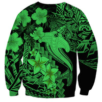 Aloha Hawaii Sweatshirt Hammerhead Shark Tattoo Polynesian Summer - Green - Wonder Print Shop