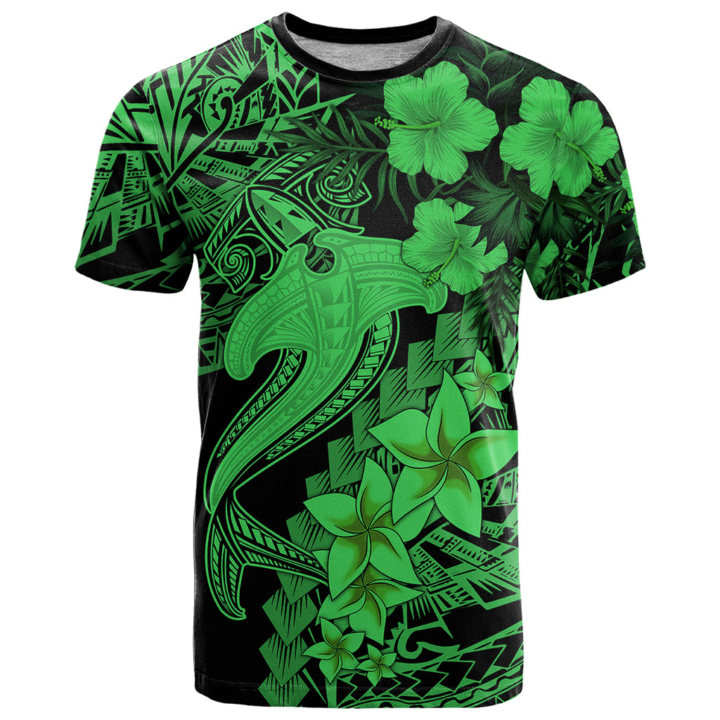 Aloha Hawaii T Shirt Hammerhead Shark Tattoo Polynesian Summer - Green - Wonder Print Shop