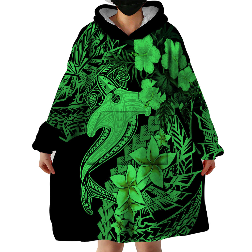 Aloha Hawaii Wearable Blanket Hoodie Hammerhead Shark Tattoo Polynesian Summer - Green - Wonder Print Shop