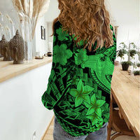 Aloha Hawaii Women Casual Shirt Hammerhead Shark Tattoo Polynesian Summer - Green - Wonder Print Shop