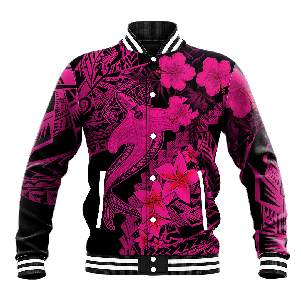 Aloha Hawaii Baseball Jacket Hammerhead Shark Tattoo Polynesian Summer - Pink LT9 - Wonder Print Shop