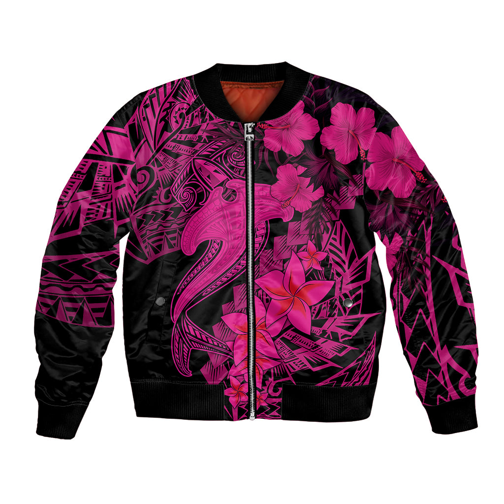 Aloha Hawaii Bomber Jacket Hammerhead Shark Tattoo Polynesian Summer - Pink LT9 - Wonder Print Shop