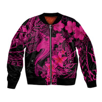 Aloha Hawaii Bomber Jacket Hammerhead Shark Tattoo Polynesian Summer - Pink LT9 - Wonder Print Shop