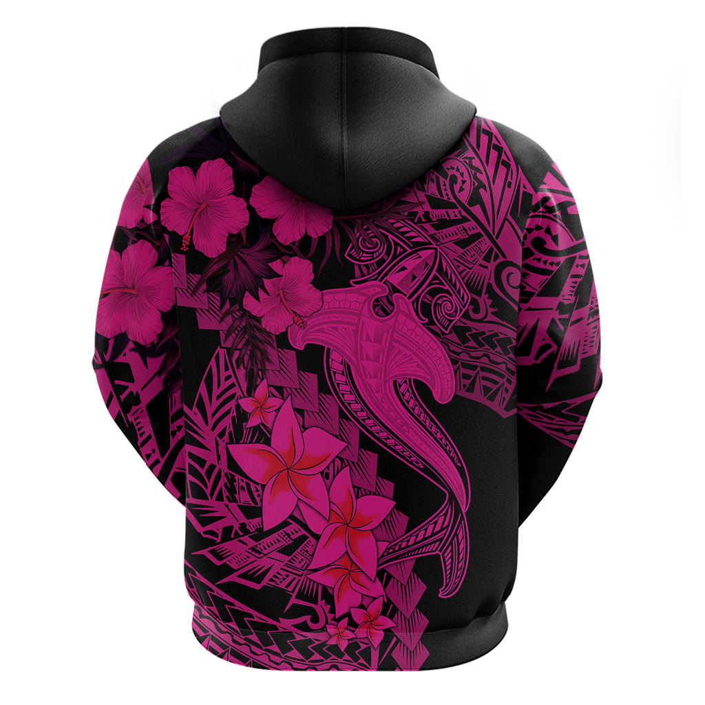 Aloha Hawaii Hoodie Hammerhead Shark Tattoo Polynesian Summer - Pink - Wonder Print Shop