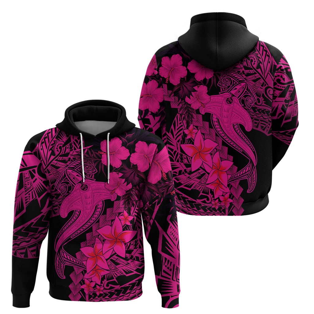 Aloha Hawaii Hoodie Hammerhead Shark Tattoo Polynesian Summer - Pink - Wonder Print Shop