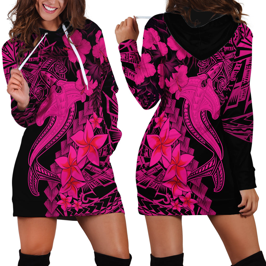 Aloha Hawaii Hoodie Dress Hammerhead Shark Tattoo Polynesian Summer - Pink - Wonder Print Shop