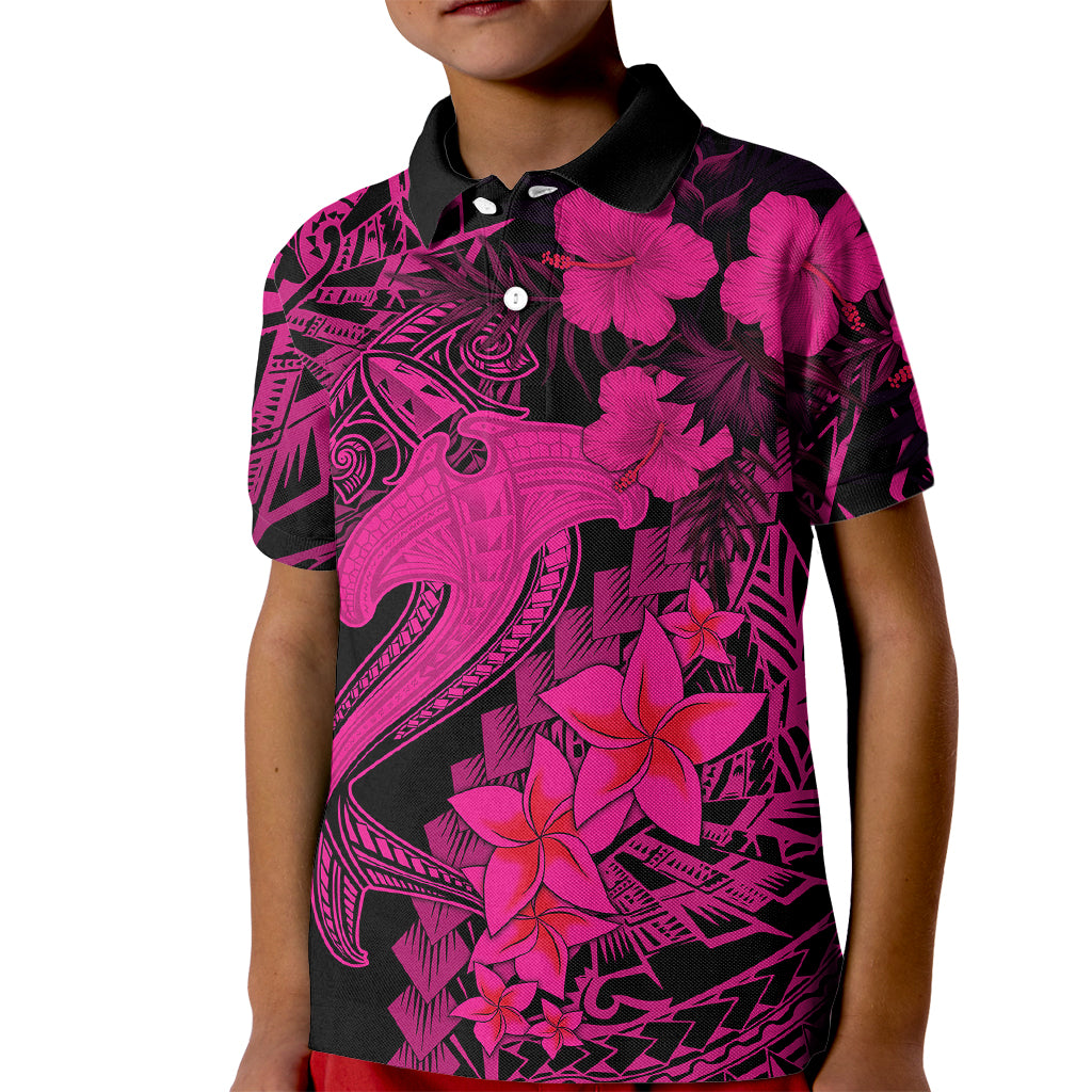 Aloha Hawaii Kid Polo Shirt Hammerhead Shark Tattoo Polynesian Summer - Pink - Wonder Print Shop