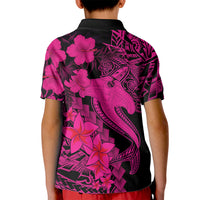 Aloha Hawaii Kid Polo Shirt Hammerhead Shark Tattoo Polynesian Summer - Pink - Wonder Print Shop