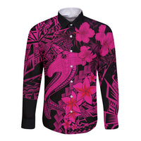 Aloha Hawaii Long Sleeve Button Shirt Hammerhead Shark Tattoo Polynesian Summer - Pink - Wonder Print Shop
