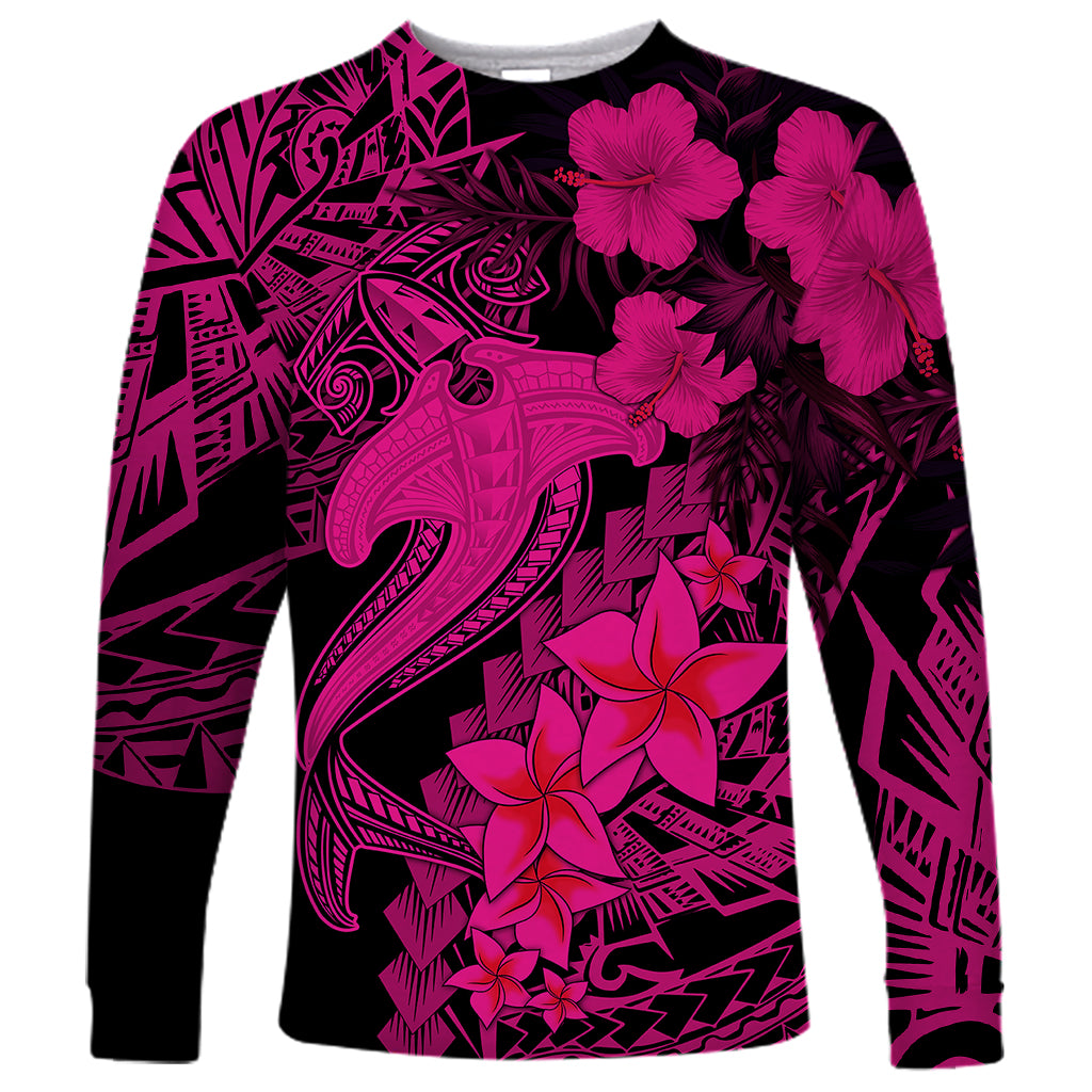 Aloha Hawaii Long Sleeve Shirt Hammerhead Shark Tattoo Polynesian Summer - Pink - Wonder Print Shop