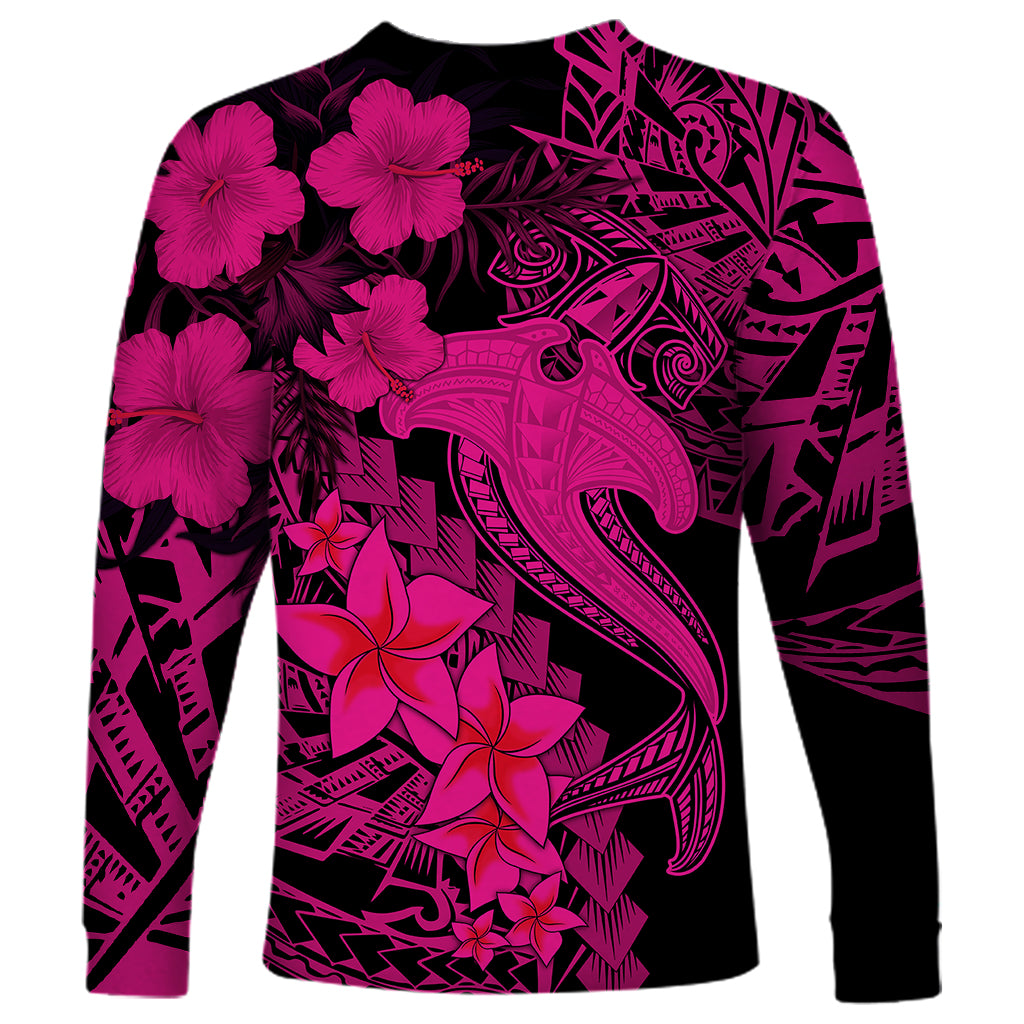 Aloha Hawaii Long Sleeve Shirt Hammerhead Shark Tattoo Polynesian Summer - Pink - Wonder Print Shop