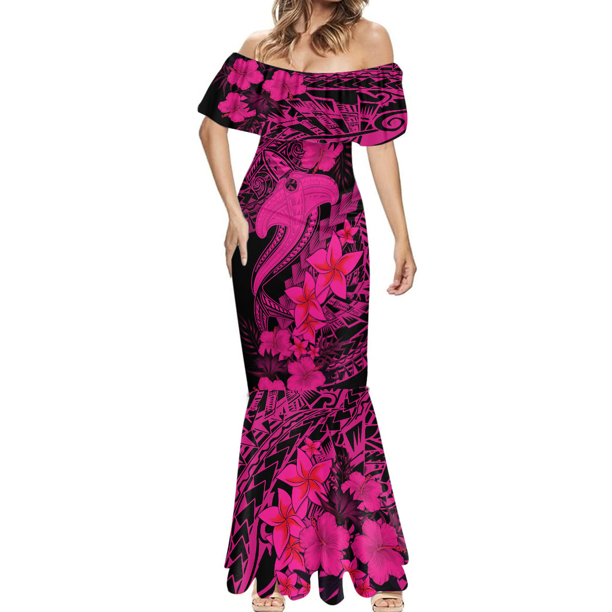 Aloha Hawaii Mermaid Dress Hammerhead Shark Tattoo Polynesian Summer - Pink - Wonder Print Shop
