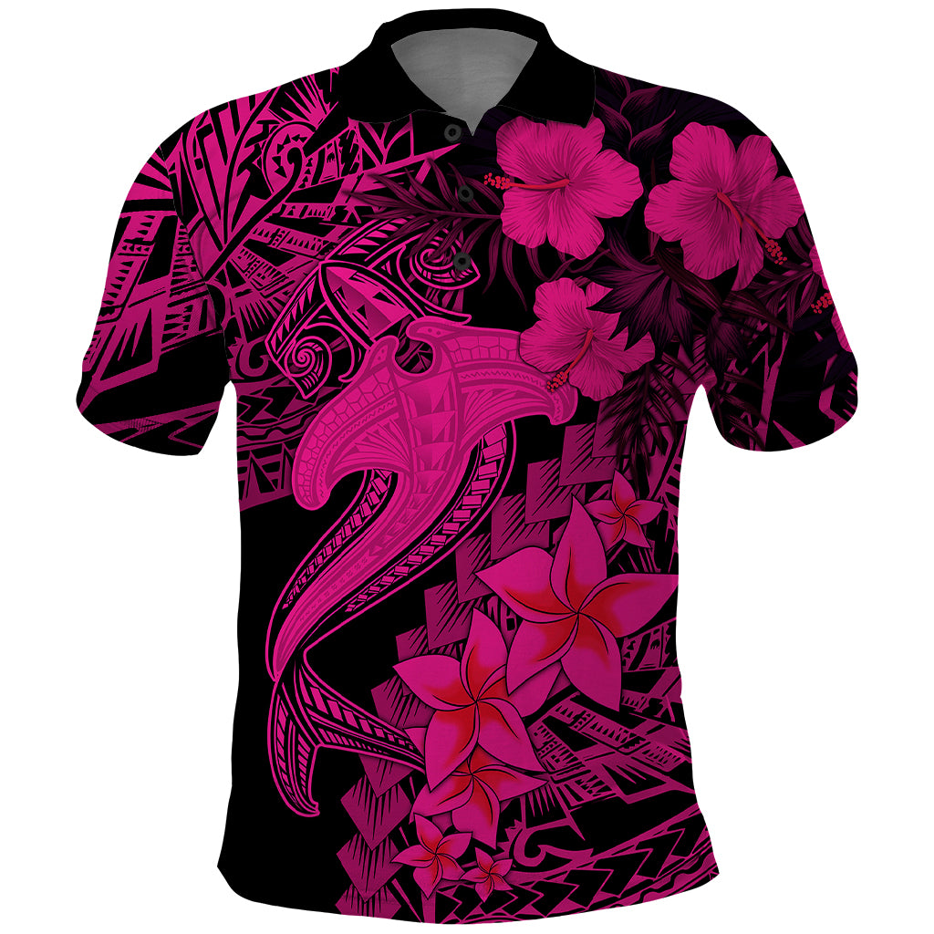 Aloha Hawaii Polo Shirt Hammerhead Shark Tattoo Polynesian Summer - Pink - Wonder Print Shop