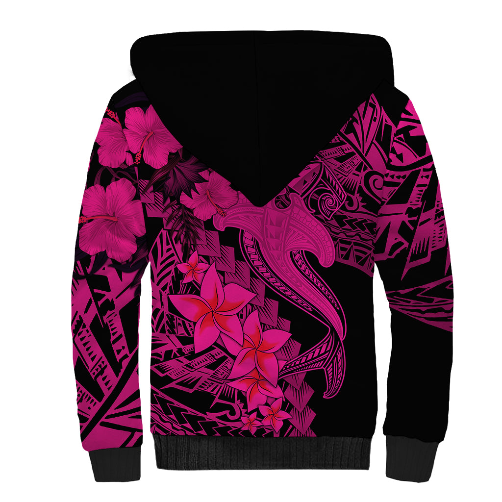 Aloha Hawaii Sherpa Hoodie Hammerhead Shark Tattoo Polynesian Summer - Pink - Wonder Print Shop
