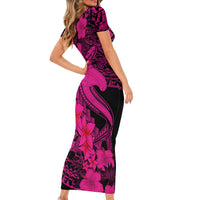 Aloha Hawaii Short Sleeve Bodycon Dress Hammerhead Shark Tattoo Polynesian Summer - Pink - Wonder Print Shop