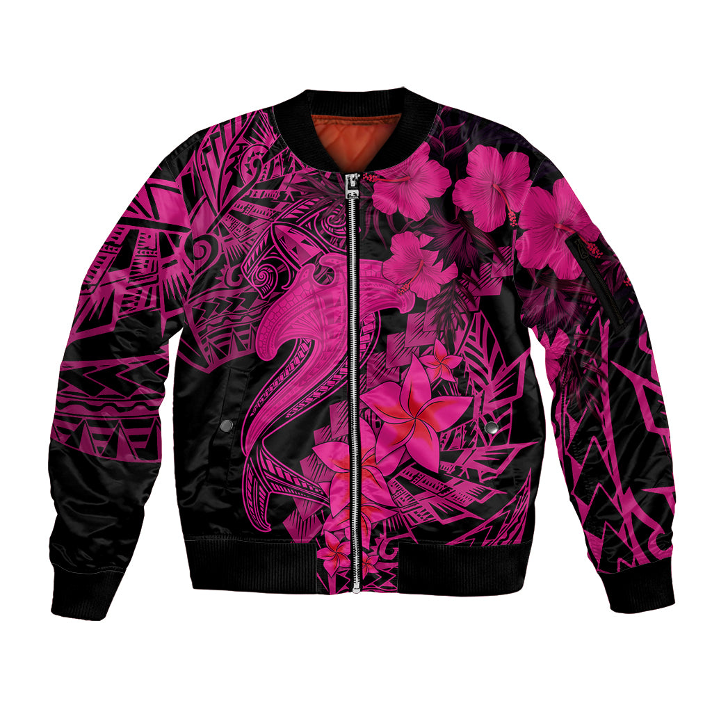 Aloha Hawaii Sleeve Zip Bomber Jacket Hammerhead Shark Tattoo Polynesian Summer - Pink - Wonder Print Shop