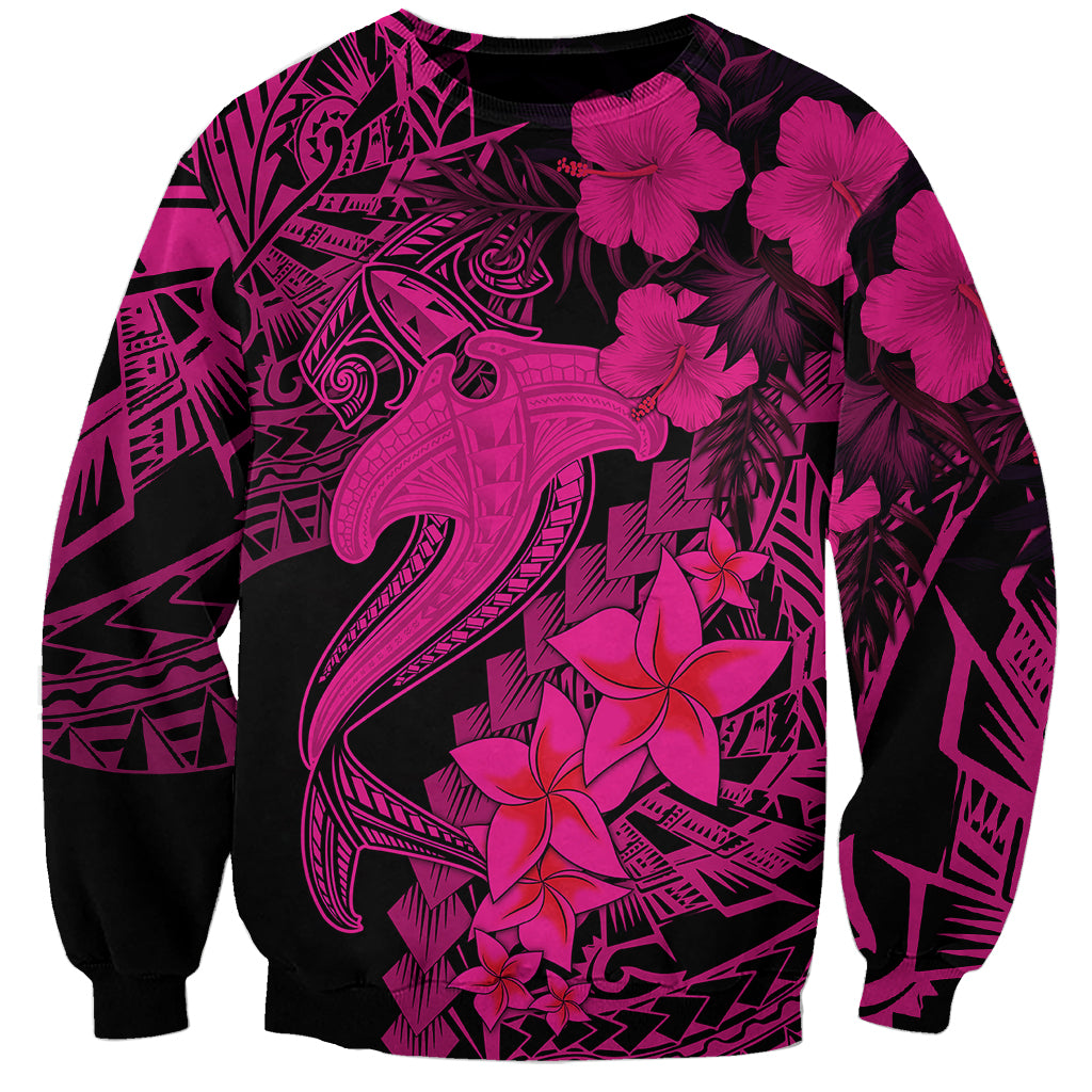 Aloha Hawaii Sweatshirt Hammerhead Shark Tattoo Polynesian Summer - Pink - Wonder Print Shop