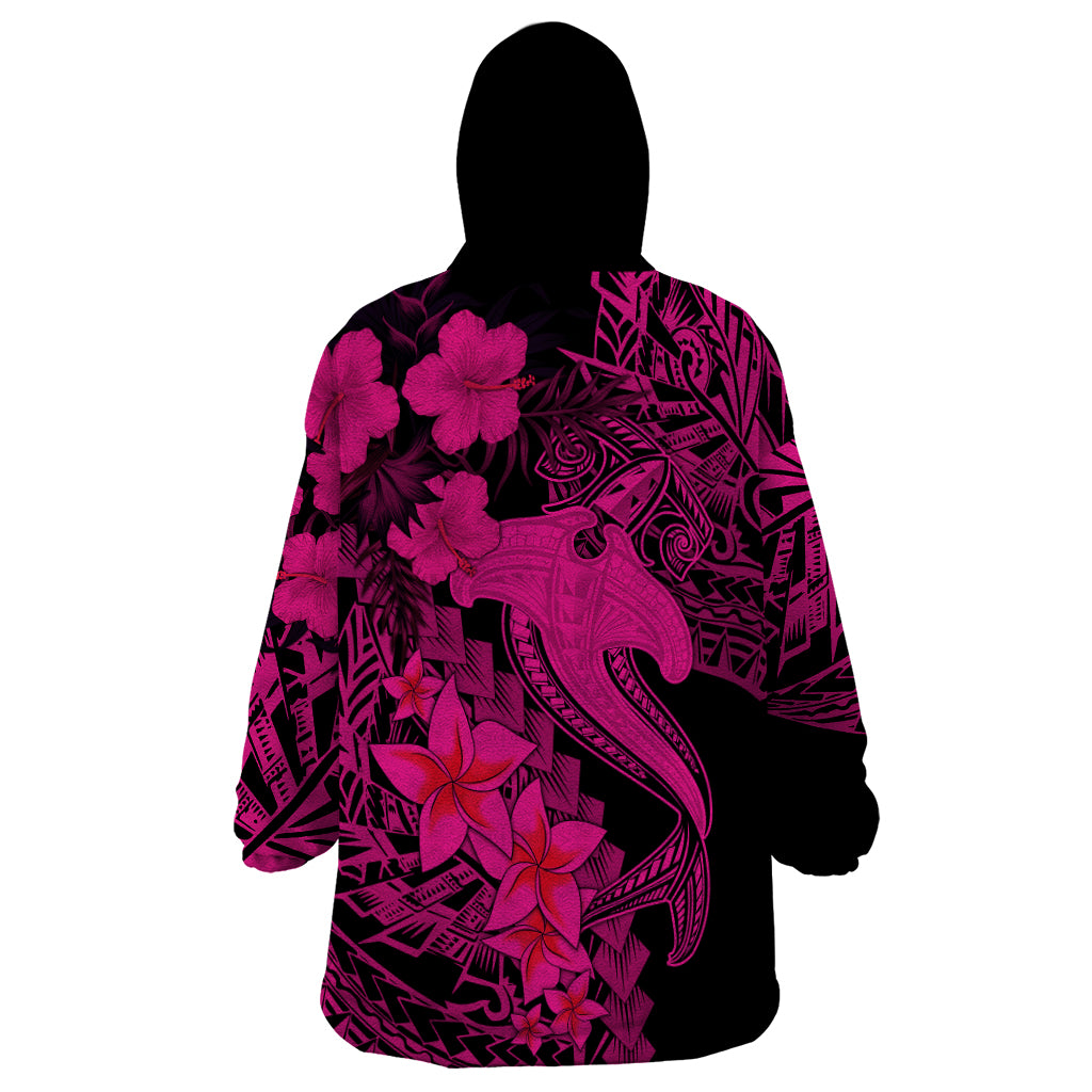 Aloha Hawaii Wearable Blanket Hoodie Hammerhead Shark Tattoo Polynesian Summer - Pink - Wonder Print Shop