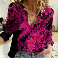 Aloha Hawaii Women Casual Shirt Hammerhead Shark Tattoo Polynesian Summer - Pink - Wonder Print Shop