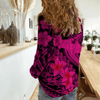 Aloha Hawaii Women Casual Shirt Hammerhead Shark Tattoo Polynesian Summer - Pink - Wonder Print Shop