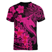 Aloha Hawaii Women V Neck T Shirt Hammerhead Shark Tattoo Polynesian Summer - Pink - Wonder Print Shop