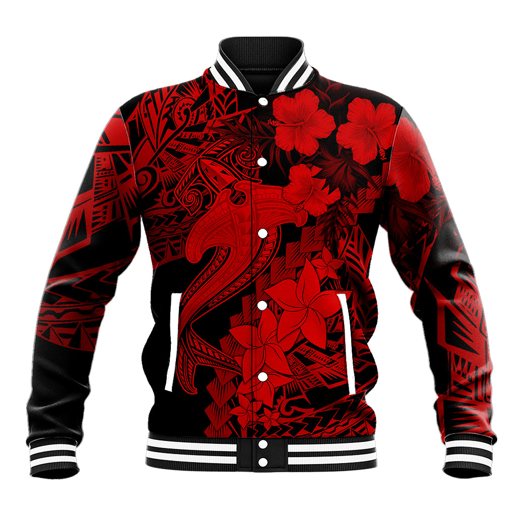 Aloha Hawaii Baseball Jacket Hammerhead Shark Tattoo Polynesian Summer - Red LT9 - Wonder Print Shop