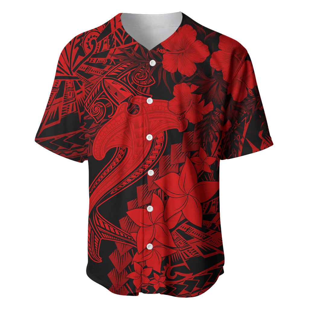 Aloha Hawaii Baseball Jersey Hammerhead Shark Tattoo Polynesian Summer - Red LT9 - Wonder Print Shop