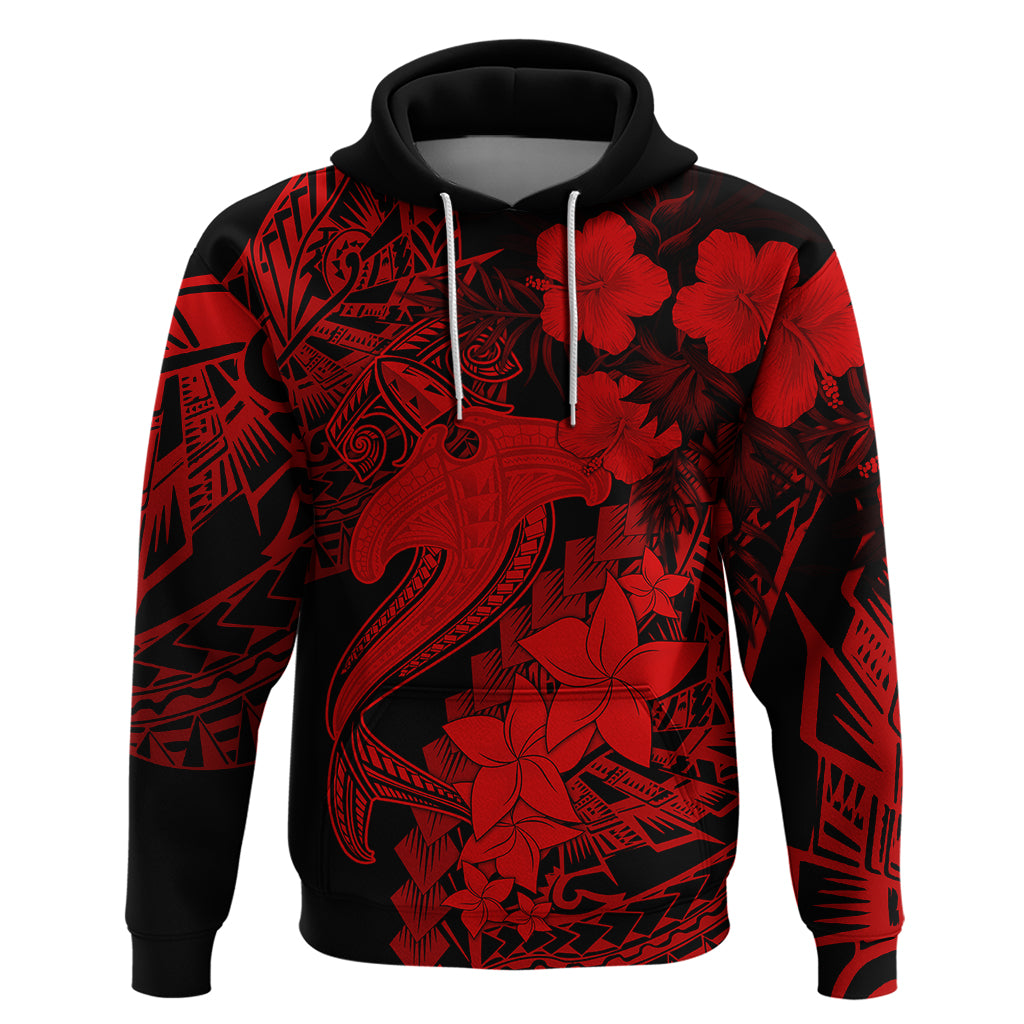 Aloha Hawaii Hoodie Hammerhead Shark Tattoo Polynesian Summer - Red - Wonder Print Shop