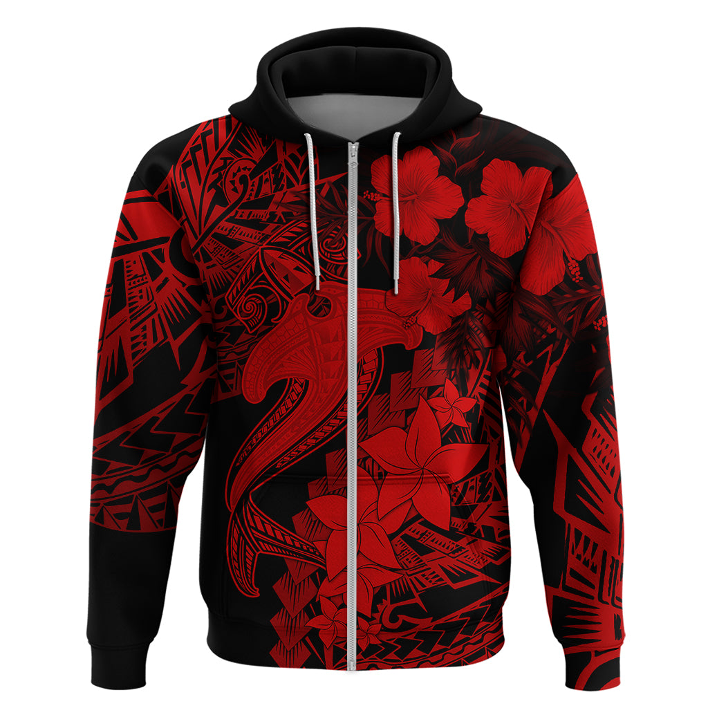 Aloha Hawaii Hoodie Hammerhead Shark Tattoo Polynesian Summer - Red - Wonder Print Shop