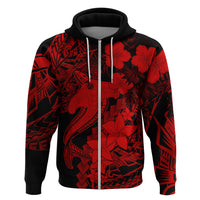 Aloha Hawaii Hoodie Hammerhead Shark Tattoo Polynesian Summer - Red - Wonder Print Shop
