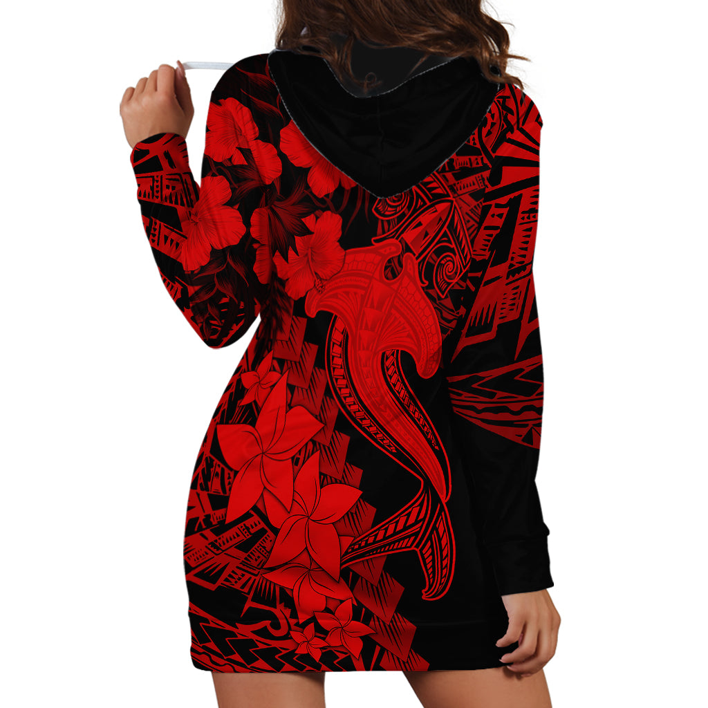 Aloha Hawaii Hoodie Dress Hammerhead Shark Tattoo Polynesian Summer - Red - Wonder Print Shop