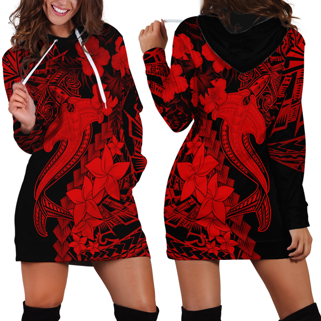 Aloha Hawaii Hoodie Dress Hammerhead Shark Tattoo Polynesian Summer - Red - Wonder Print Shop