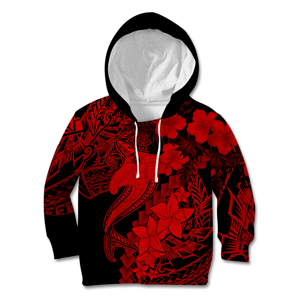 Aloha Hawaii Kid Hoodie Hammerhead Shark Tattoo Polynesian Summer - Red - Wonder Print Shop