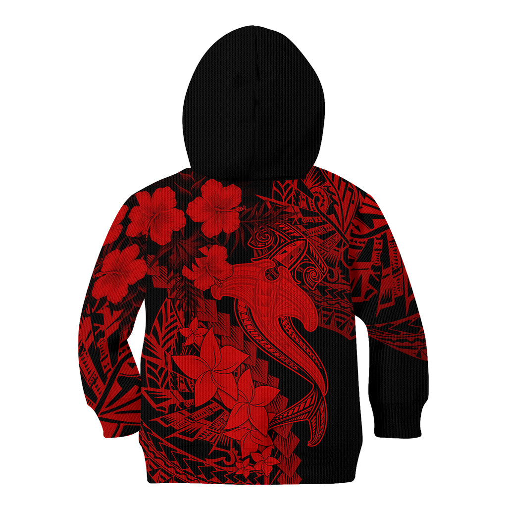 Aloha Hawaii Kid Hoodie Hammerhead Shark Tattoo Polynesian Summer - Red - Wonder Print Shop