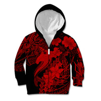 Aloha Hawaii Kid Hoodie Hammerhead Shark Tattoo Polynesian Summer - Red - Wonder Print Shop
