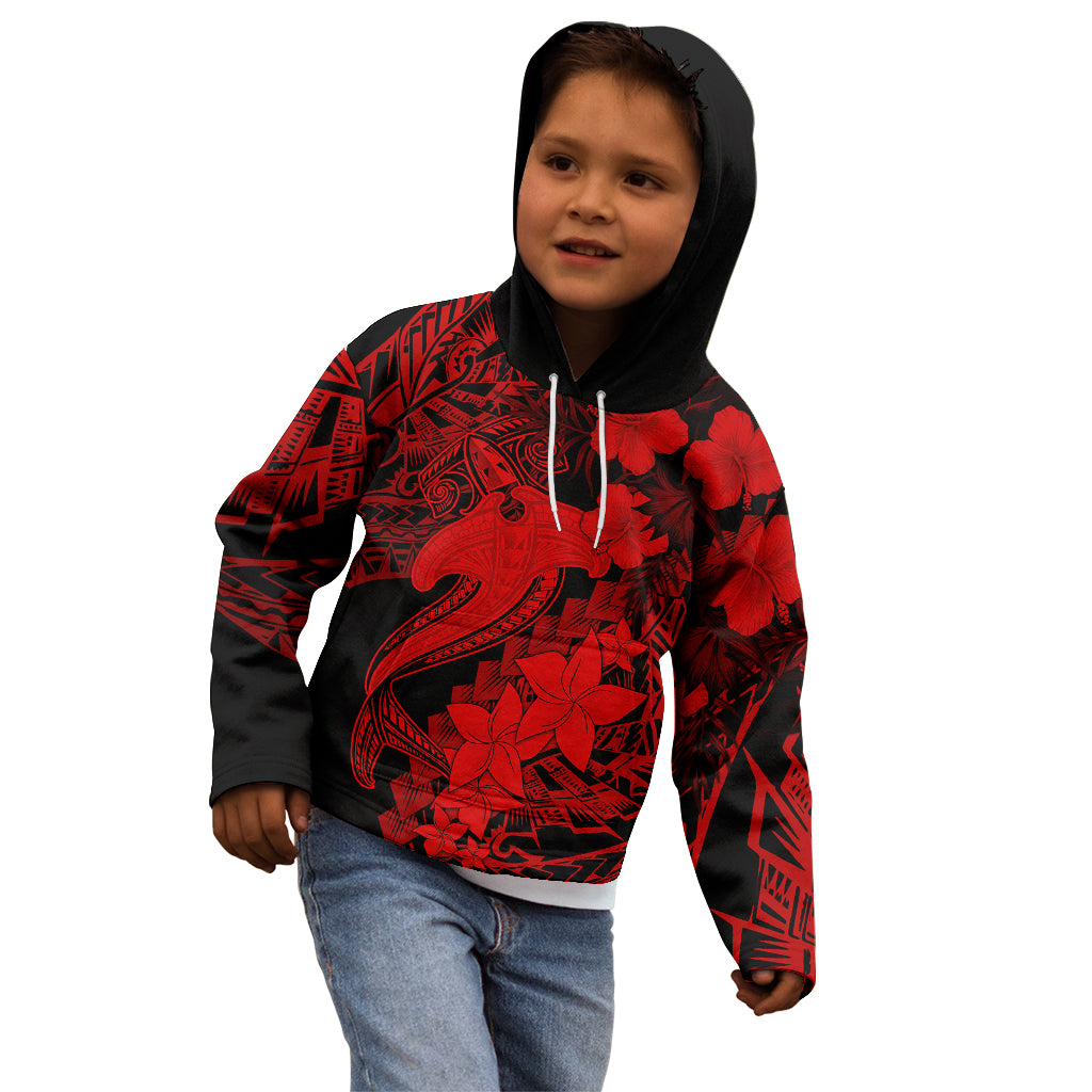 Aloha Hawaii Kid Hoodie Hammerhead Shark Tattoo Polynesian Summer - Red - Wonder Print Shop