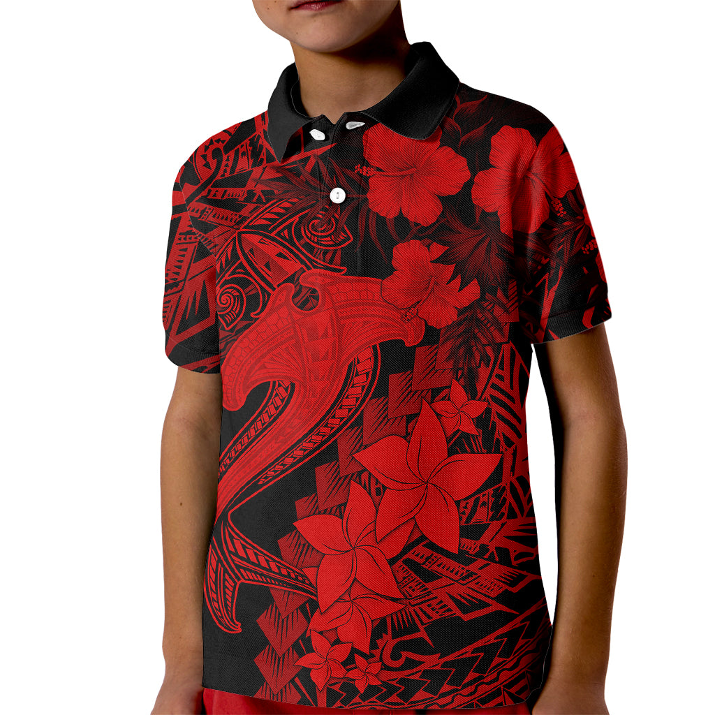 Aloha Hawaii Kid Polo Shirt Hammerhead Shark Tattoo Polynesian Summer - Red - Wonder Print Shop