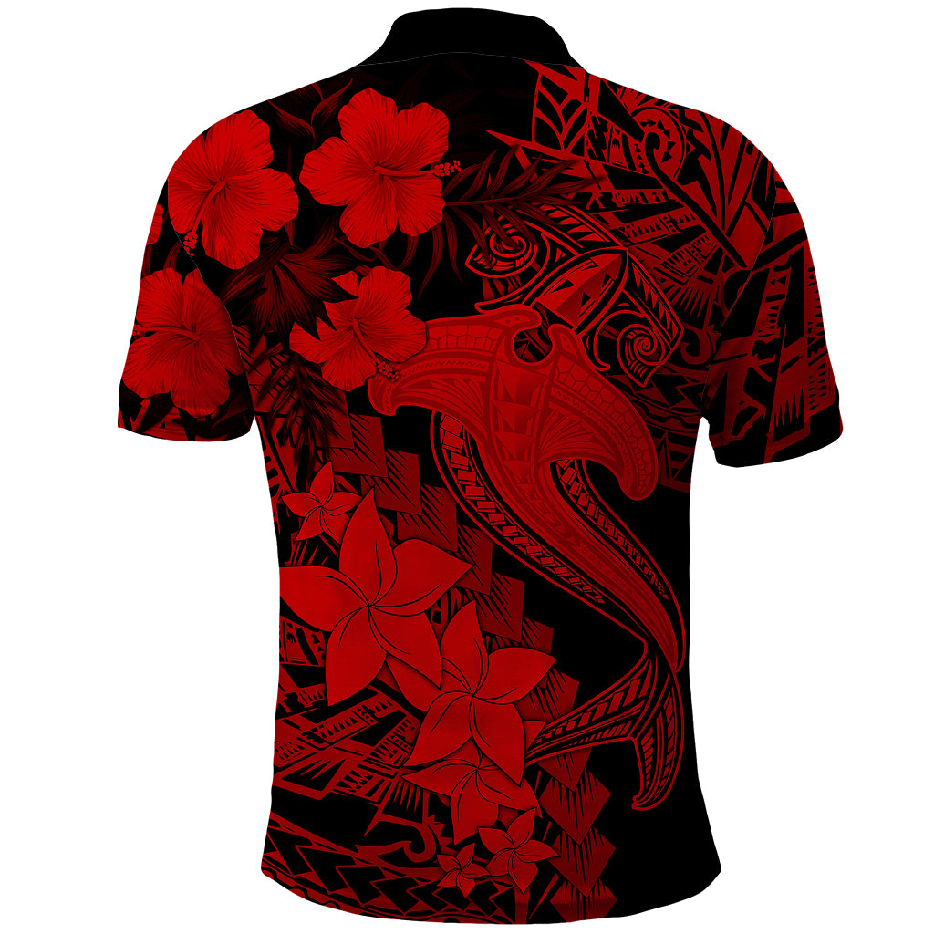 Aloha Hawaii Polo Shirt Hammerhead Shark Tattoo Polynesian Summer - Red - Wonder Print Shop