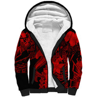 Aloha Hawaii Sherpa Hoodie Hammerhead Shark Tattoo Polynesian Summer - Red - Wonder Print Shop