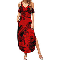 Aloha Hawaii Summer Maxi Dress Hammerhead Shark Tattoo Polynesian Summer - Red - Wonder Print Shop