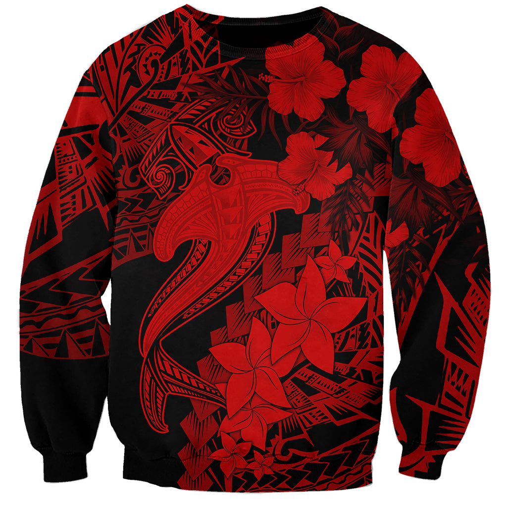 Aloha Hawaii Sweatshirt Hammerhead Shark Tattoo Polynesian Summer - Red - Wonder Print Shop